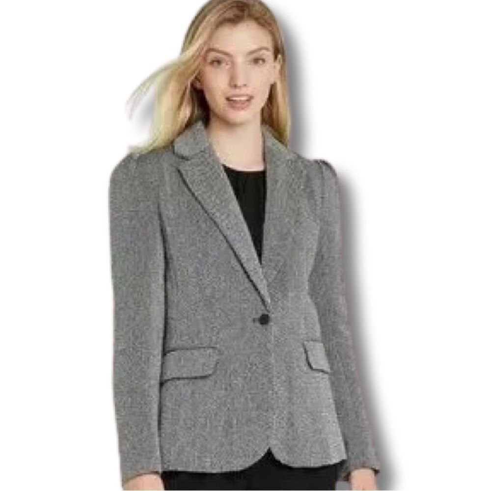 Women's Puff Sleeve Blazer A New Day Black/White Tweed